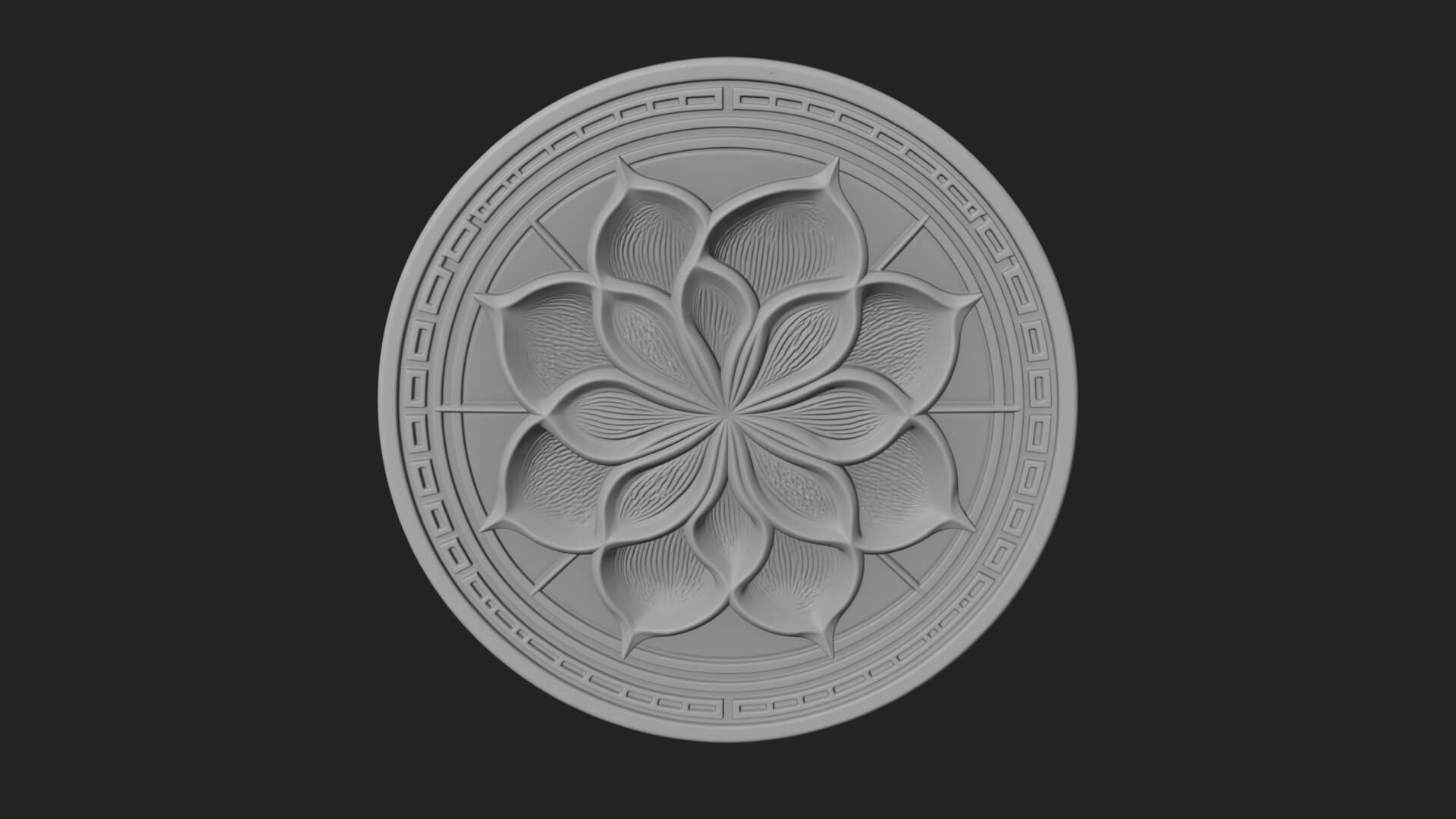 Lotus Bloom Oval Relief Plaque Design 6 3D Print Model 3D Model