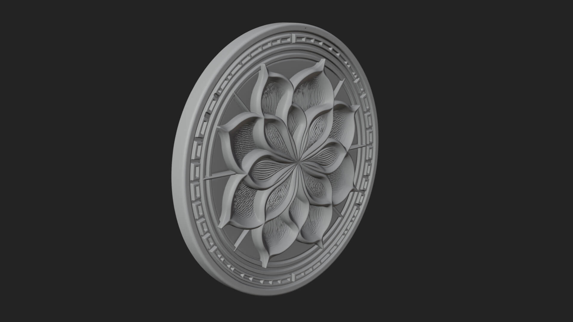 Lotus Bloom Oval Relief Plaque Design 6 3D Print Model 3D Model
