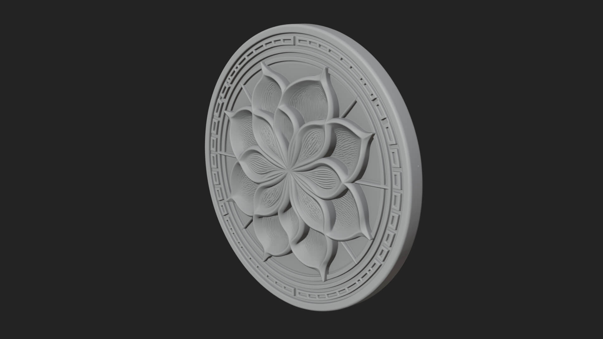 Lotus Bloom Oval Relief Plaque Design 6 3D Print Model 3D Model