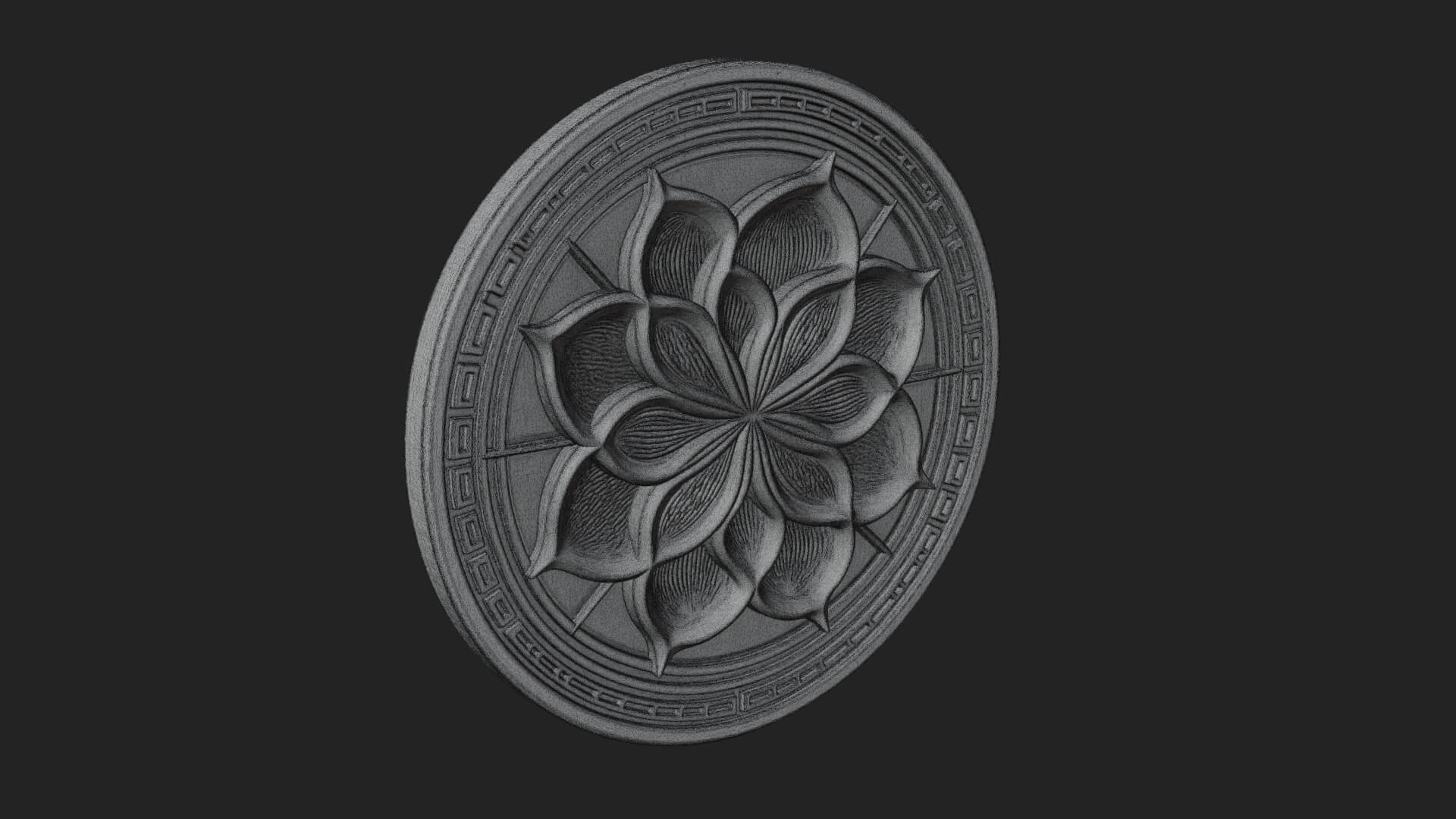 Lotus Bloom Oval Relief Plaque Design 6 3D Print Model 3D Model