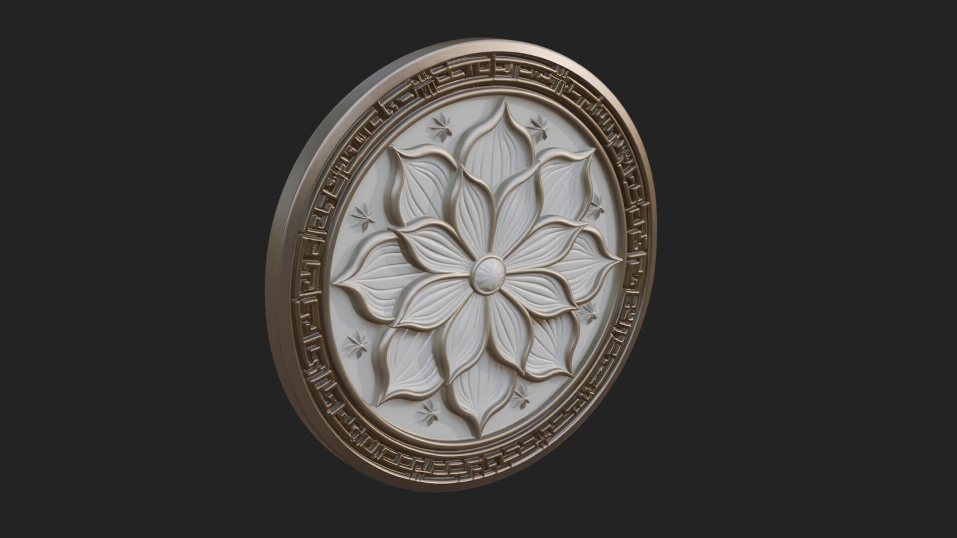 Lotus Bloom Oval Relief Plaque Design 8 3D Print Model 3D Model