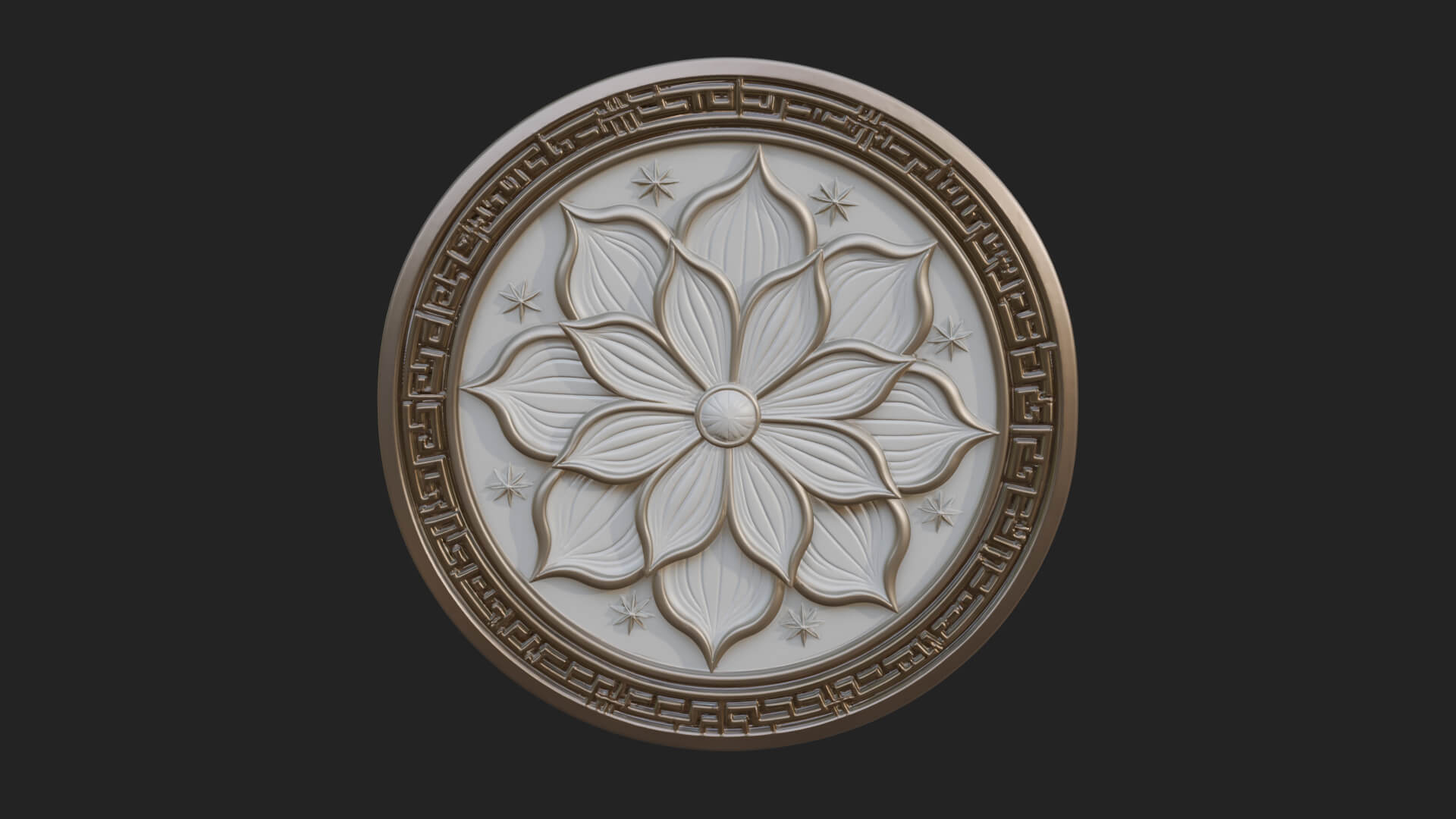 Lotus Bloom Oval Relief Plaque Design 8 3D Print Model 3D Model