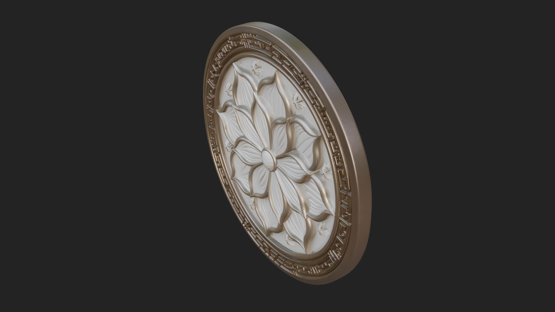 Lotus Bloom Oval Relief Plaque Design 8 3D Print Model 3D Model