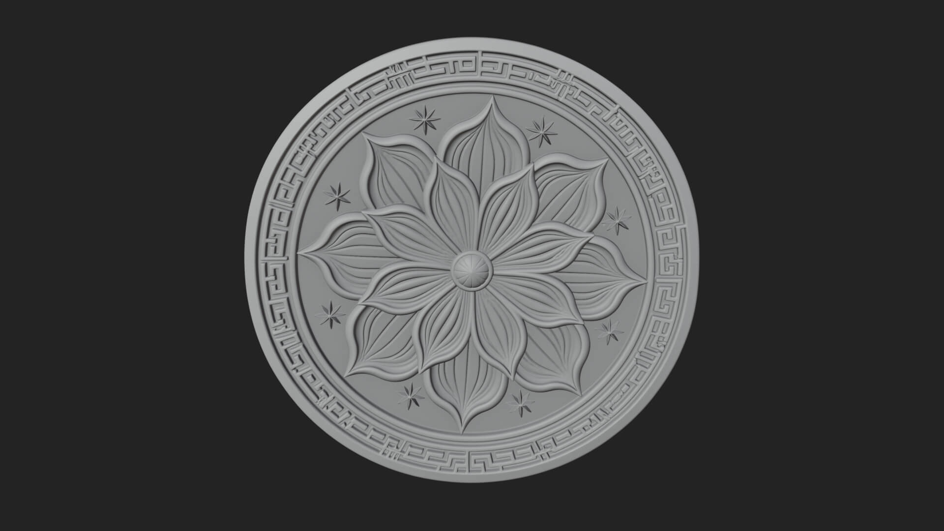 Lotus Bloom Oval Relief Plaque Design 8 3D Print Model 3D Model