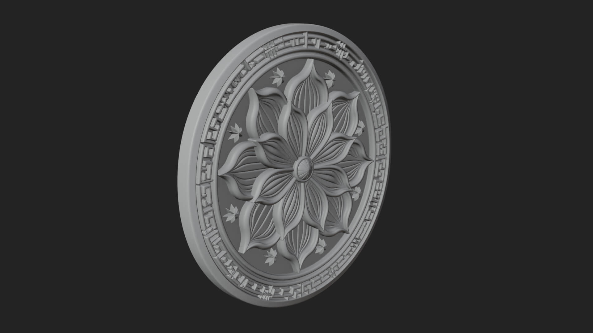 Lotus Bloom Oval Relief Plaque Design 8 3D Print Model 3D Model