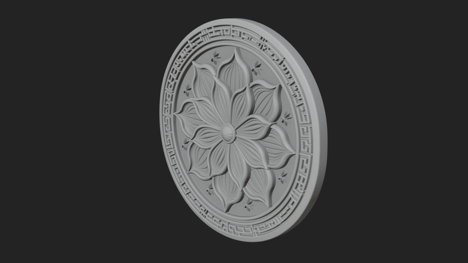 Lotus Bloom Oval Relief Plaque Design 8 3D Print Model 3D Model