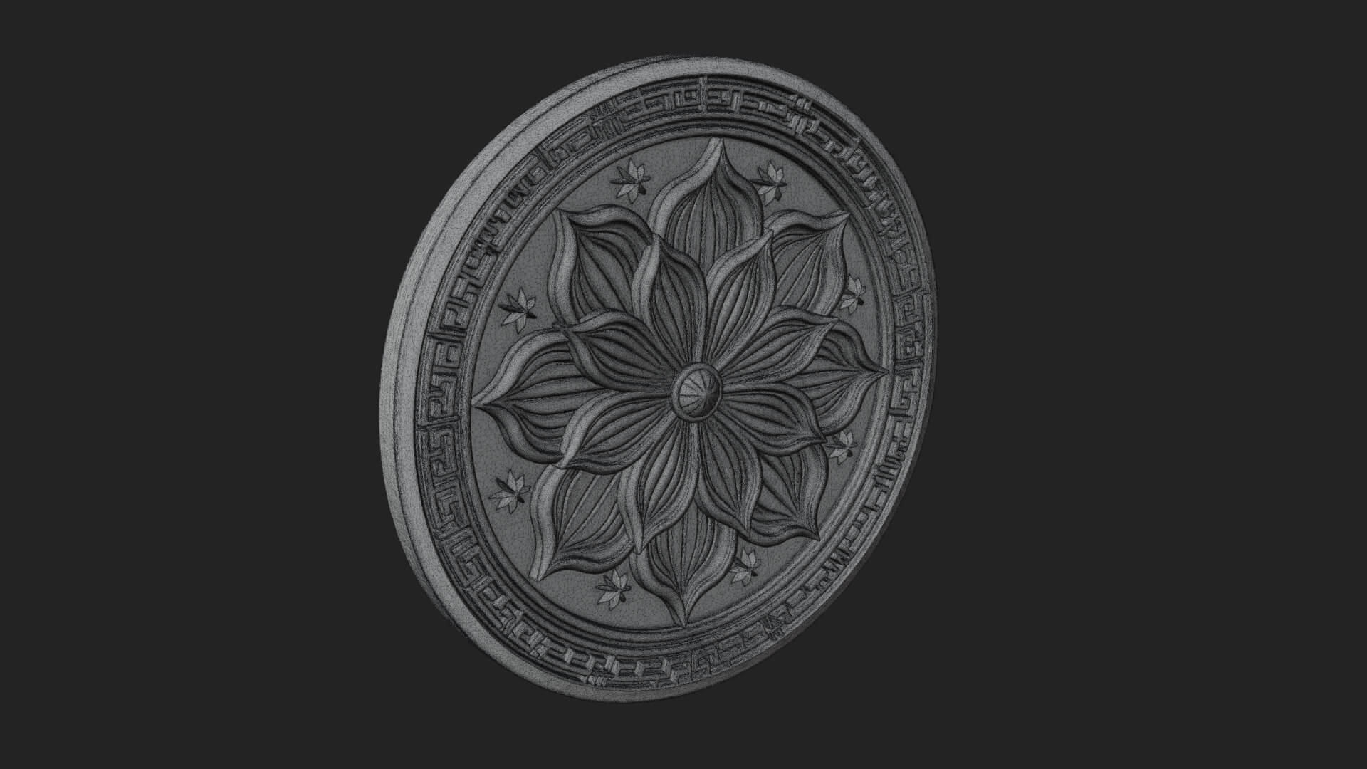 Lotus Bloom Oval Relief Plaque Design 8 3D Print Model 3D Model