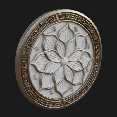 Lotus Bloom Oval Relief Plaque Design 8 3D Print Model