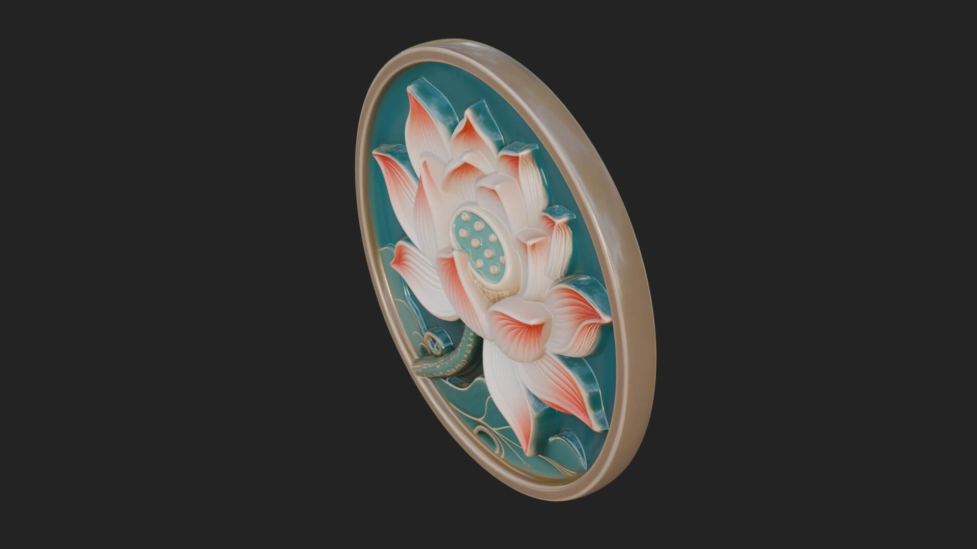 Lotus Bloom Oval Relief Plaque Design 9 3D Print Model 3D Model