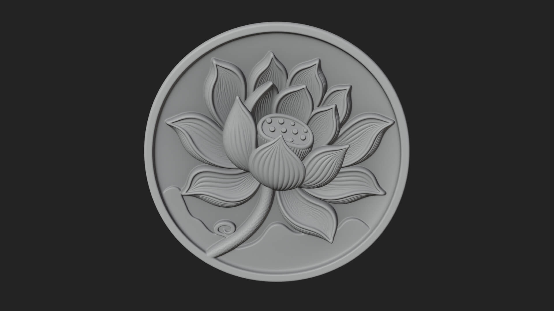 Lotus Bloom Oval Relief Plaque Design 9 3D Print Model 3D Model