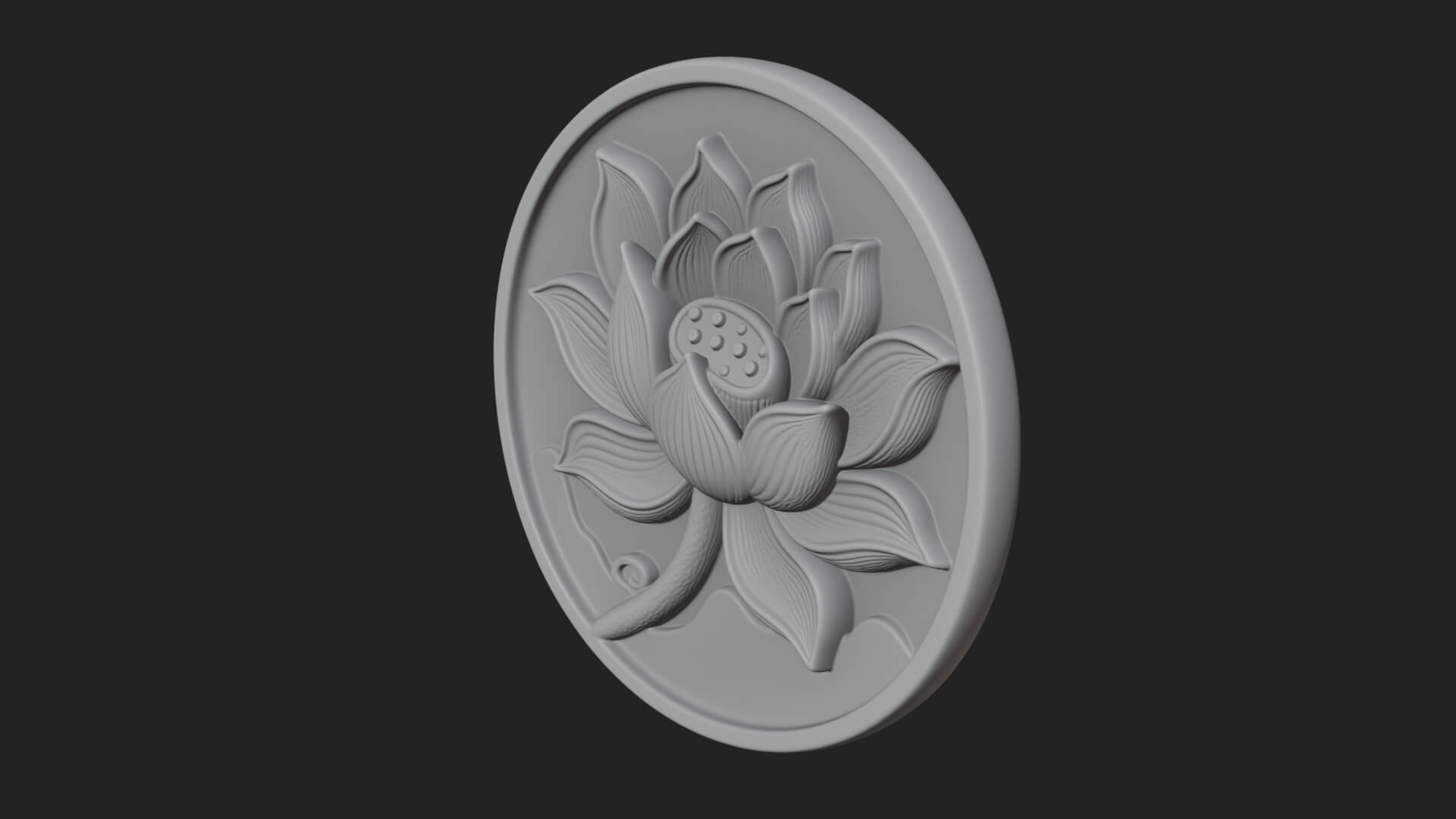 Lotus Bloom Oval Relief Plaque Design 9 3D Print Model 3D Model