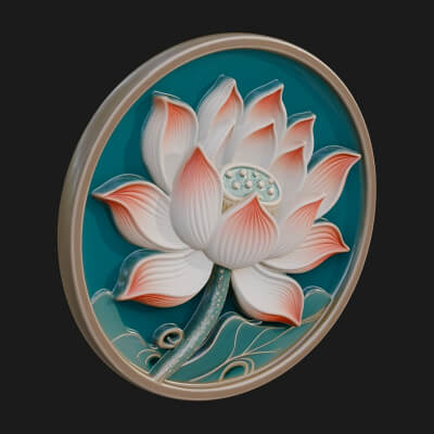 Lotus Bloom Oval Relief Plaque Design 9 3D Print Model