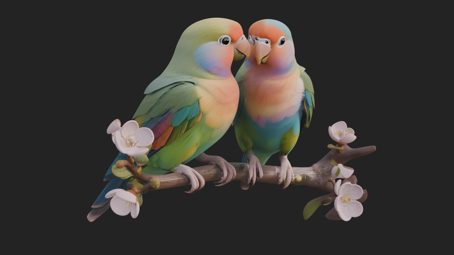 Lovebird Pair on Branch Statue Design 1 3D Print Model 3D Model