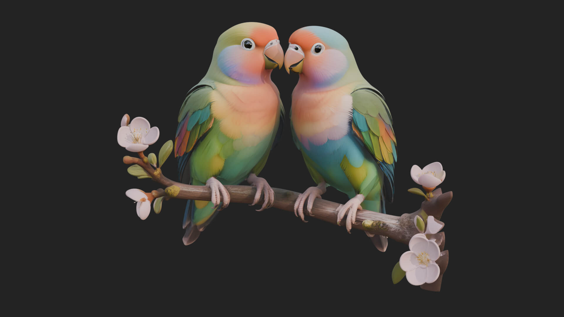 Lovebird Pair on Branch Statue Design 1 3D Print Model 3D Model