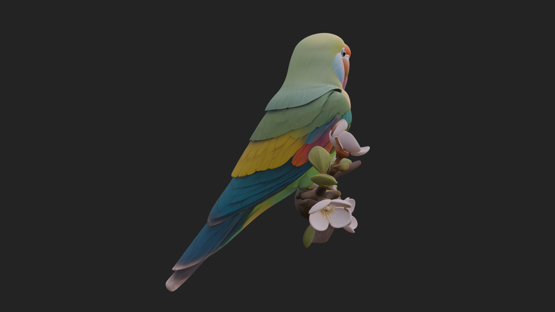 Lovebird Pair on Branch Statue Design 1 3D Print Model 3D Model