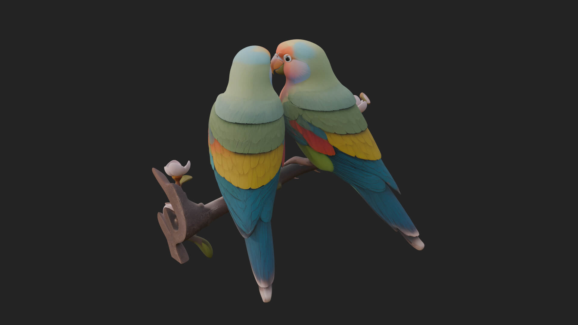 Lovebird Pair on Branch Statue Design 1 3D Print Model 3D Model