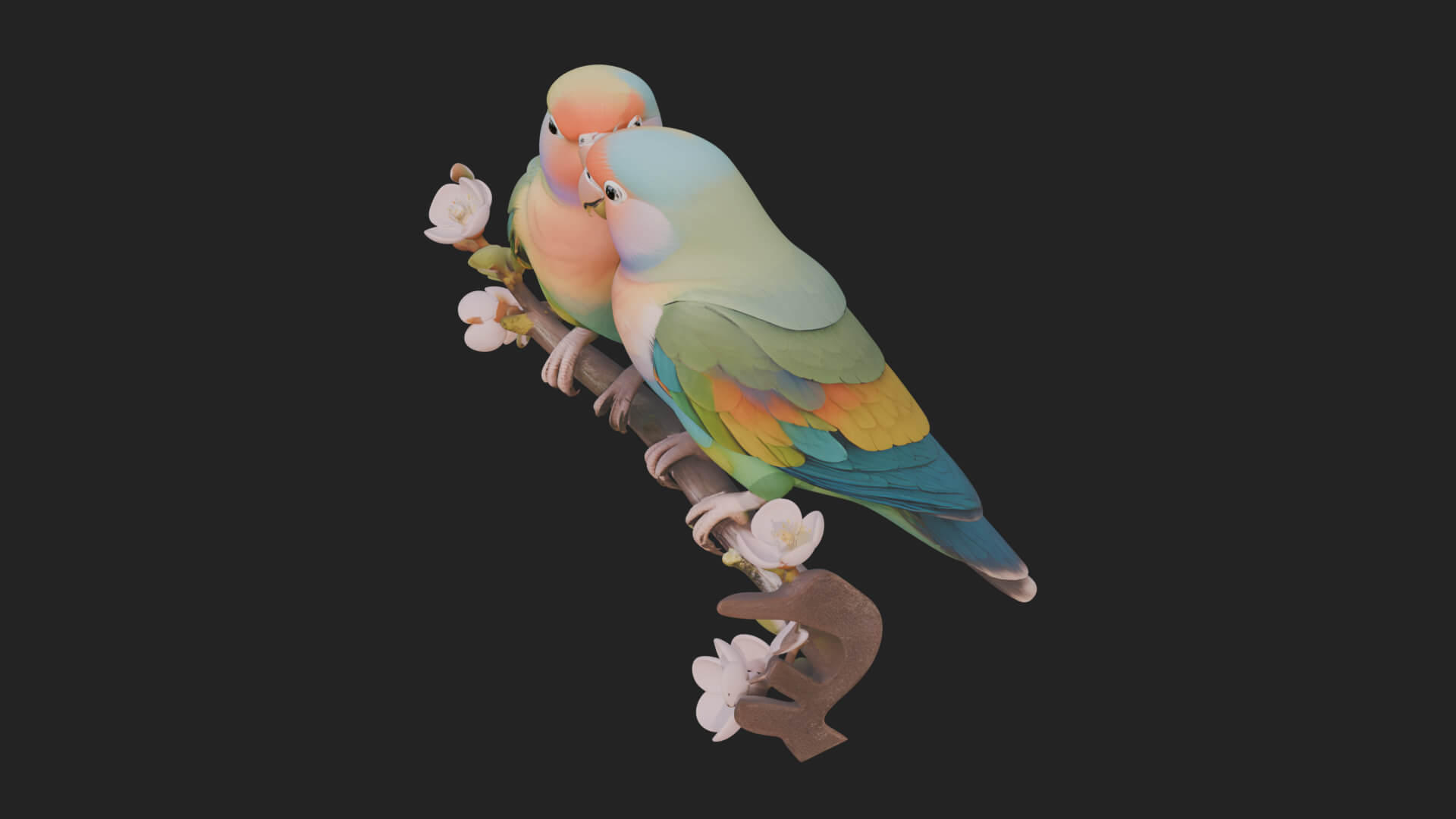 Lovebird Pair on Branch Statue Design 1 3D Print Model 3D Model