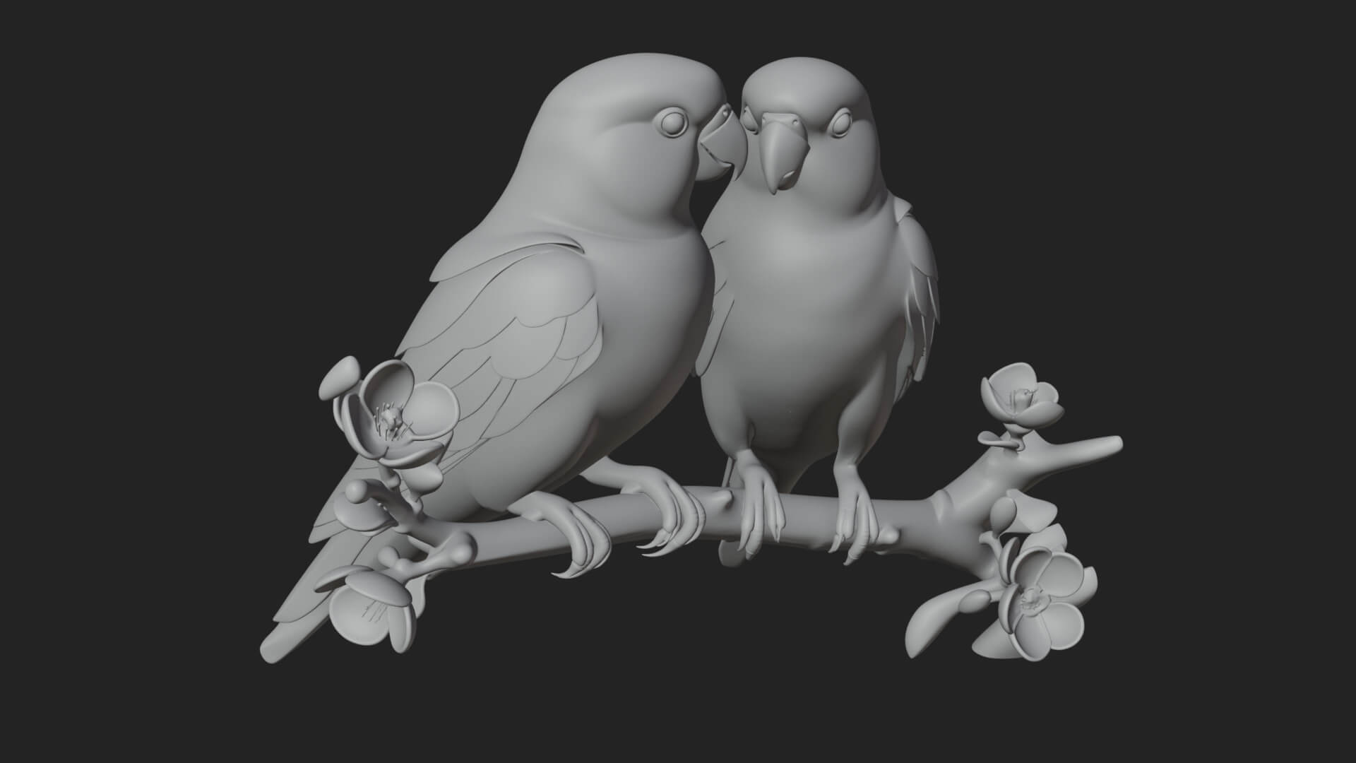 Lovebird Pair on Branch Statue Design 1 3D Print Model 3D Model