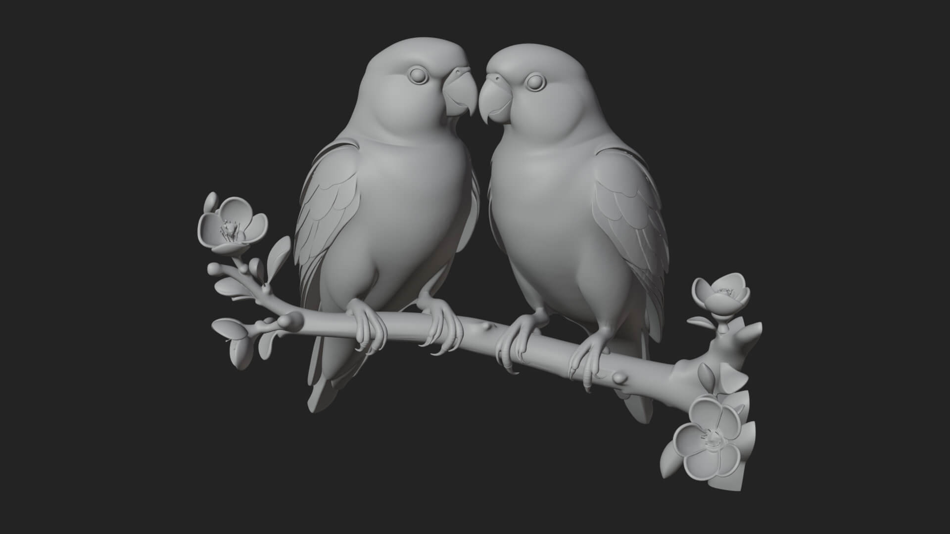 Lovebird Pair on Branch Statue Design 1 3D Print Model 3D Model