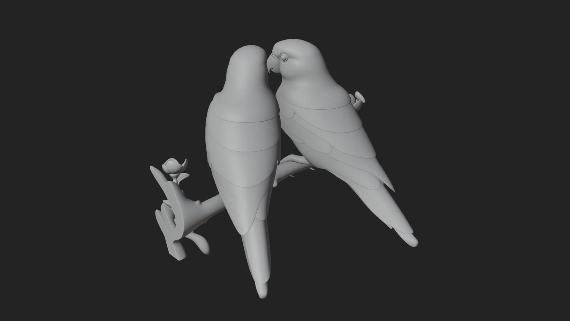 Lovebird Pair on Branch Statue Design 1 3D Print Model 3D Model