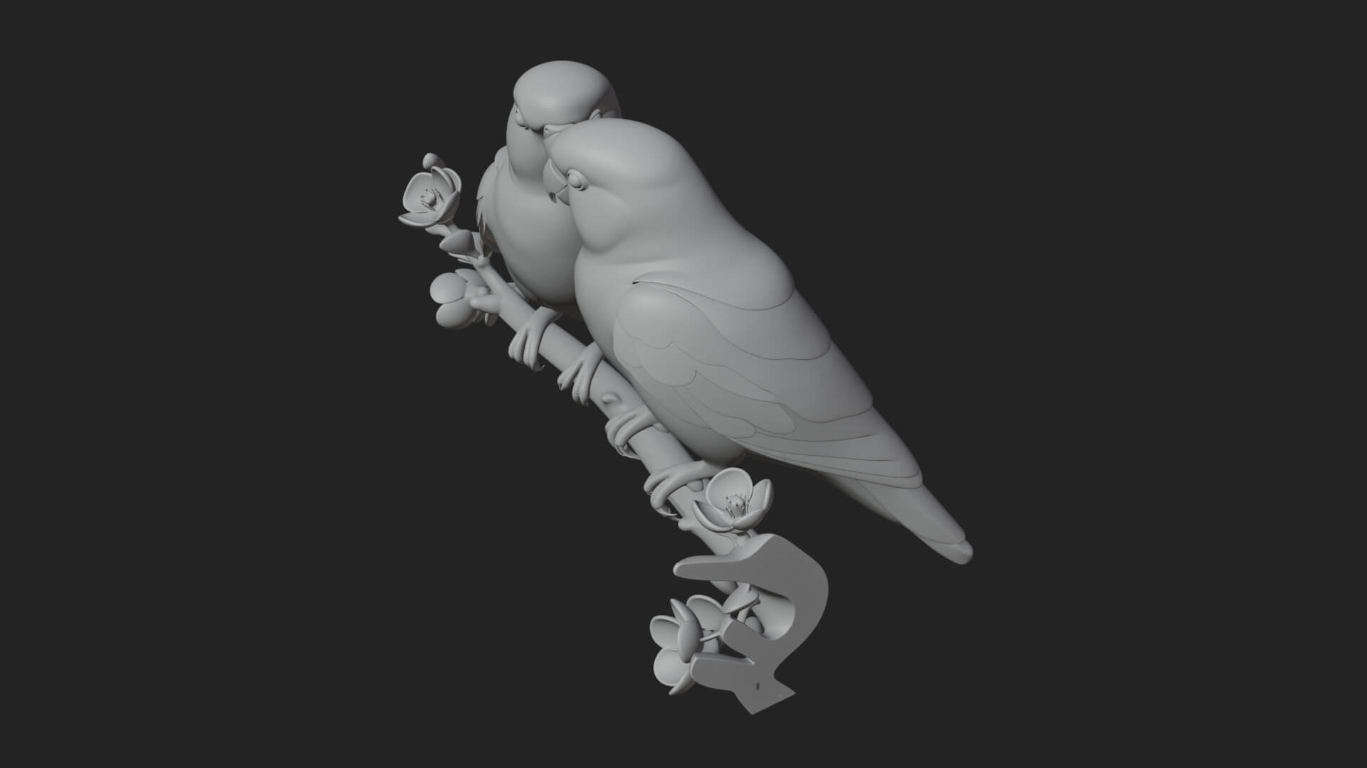 Lovebird Pair on Branch Statue Design 1 3D Print Model 3D Model