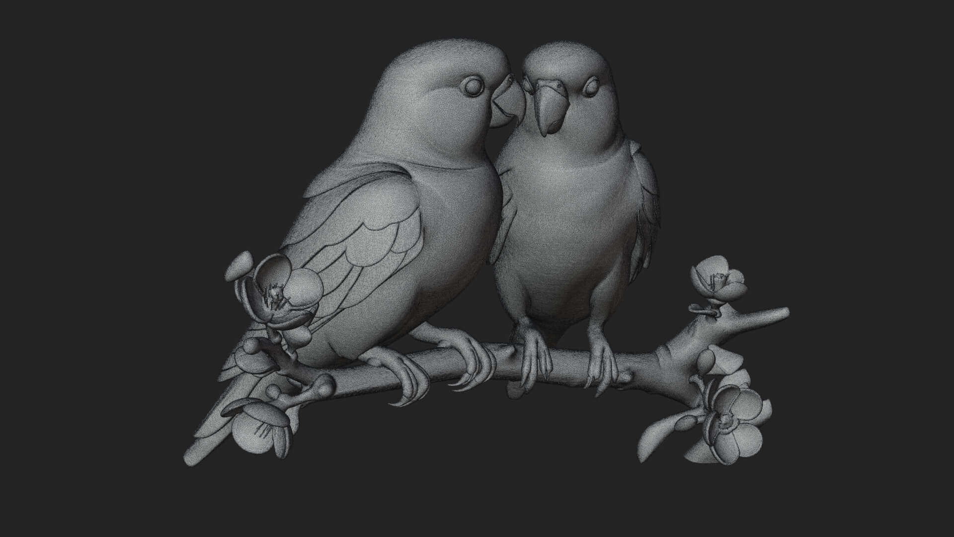 Lovebird Pair on Branch Statue Design 1 3D Print Model 3D Model