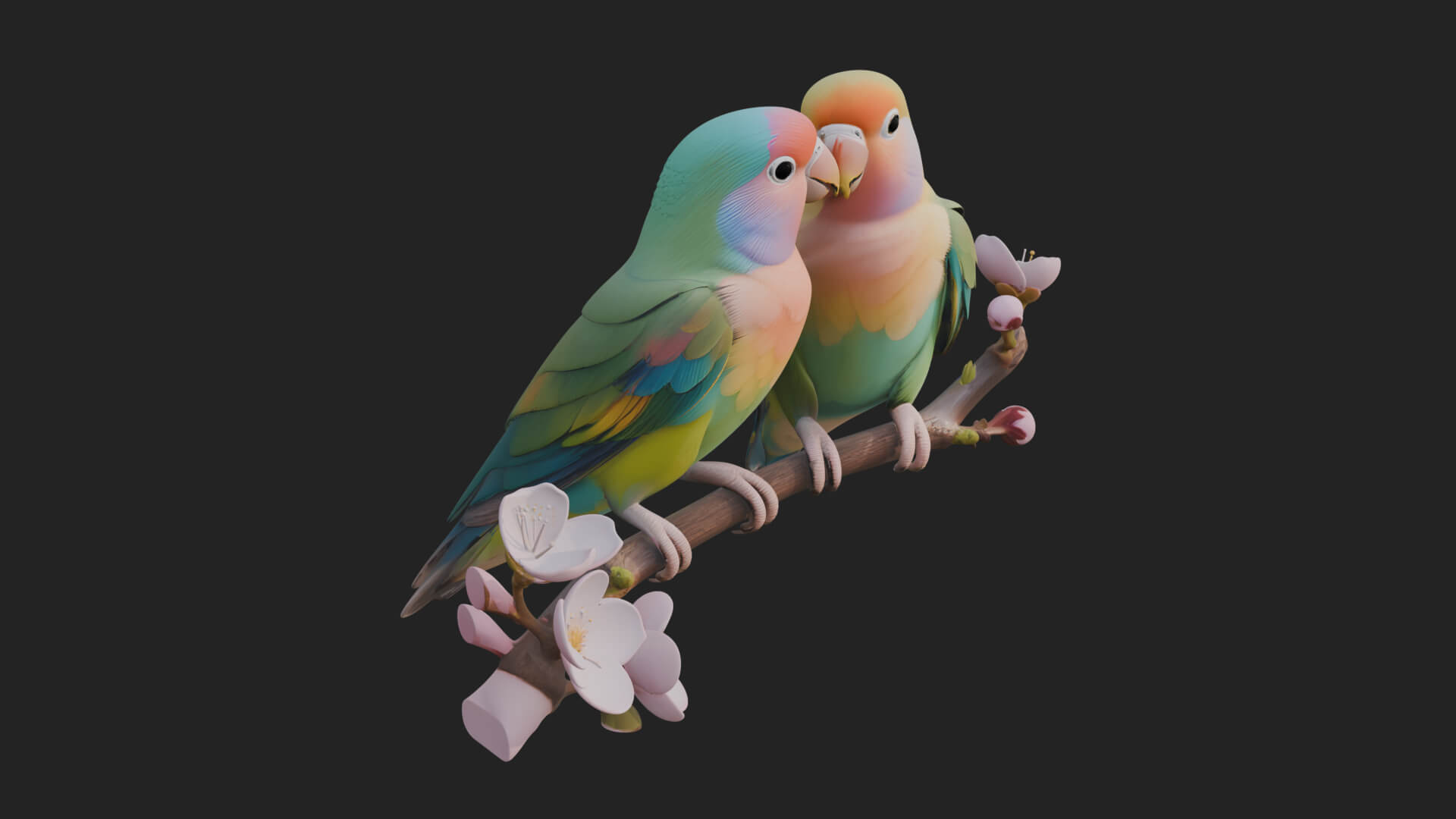 Lovebird Pair on Branch Statue Design 2 3D Print Model 3D Model