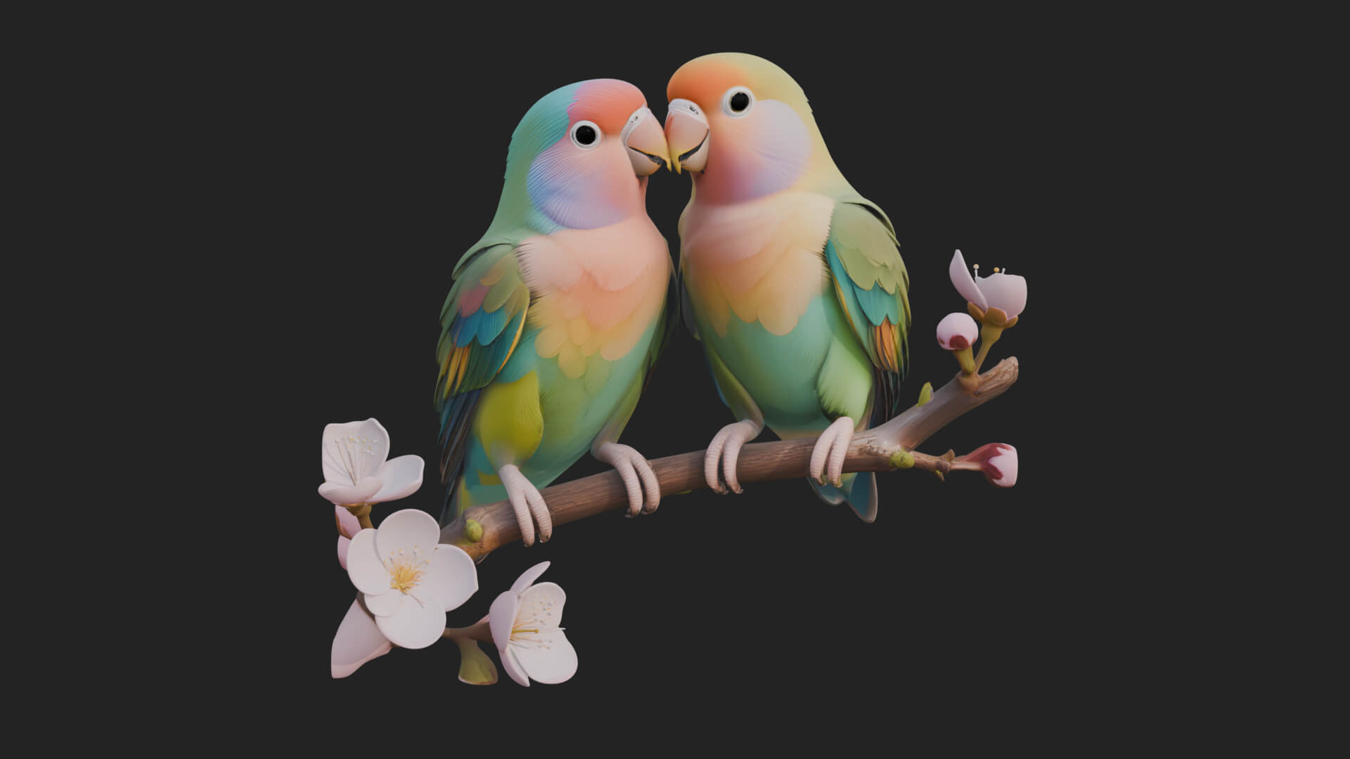 Lovebird Pair on Branch Statue Design 2 3D Print Model 3D Model
