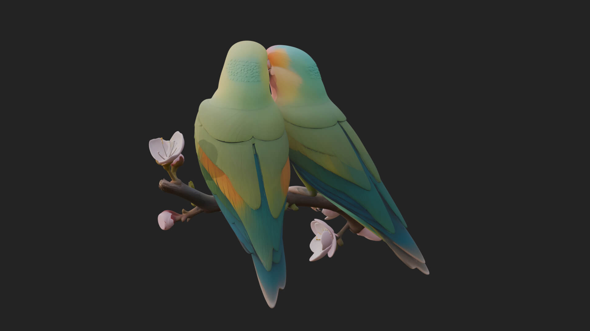 Lovebird Pair on Branch Statue Design 2 3D Print Model 3D Model