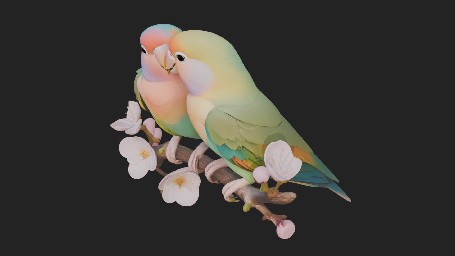 Lovebird Pair on Branch Statue Design 2 3D Print Model 3D Model