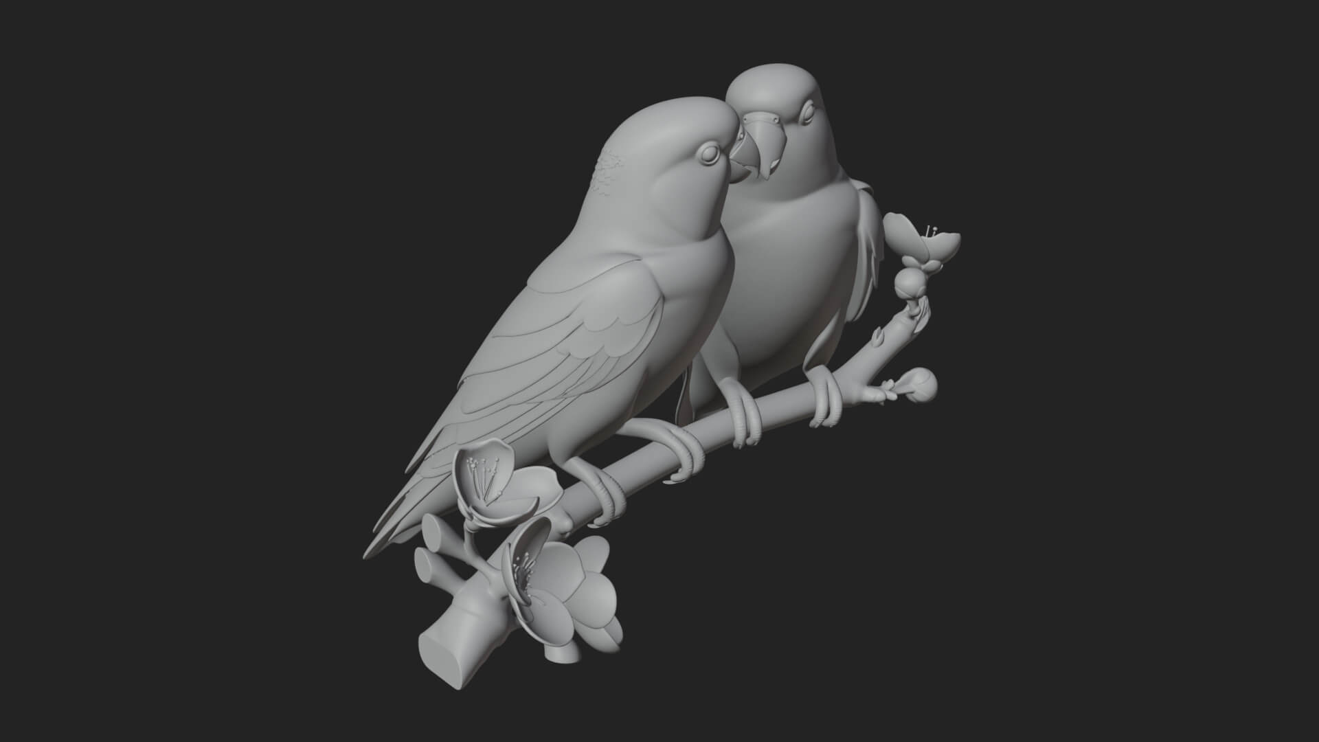 Lovebird Pair on Branch Statue Design 2 3D Print Model 3D Model