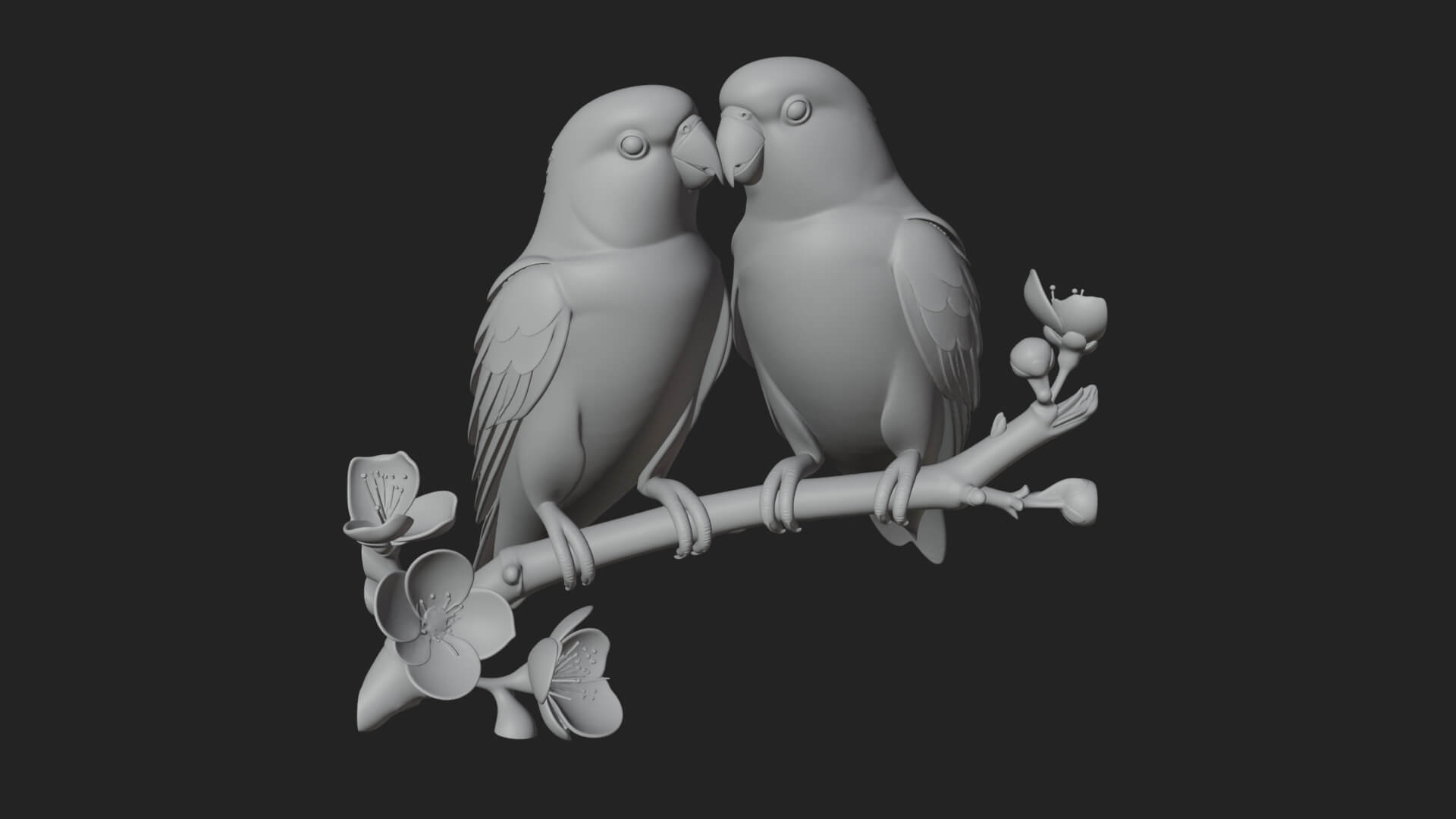 Lovebird Pair on Branch Statue Design 2 3D Print Model 3D Model
