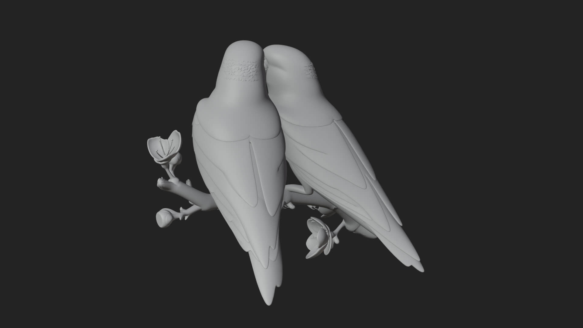 Lovebird Pair on Branch Statue Design 2 3D Print Model 3D Model