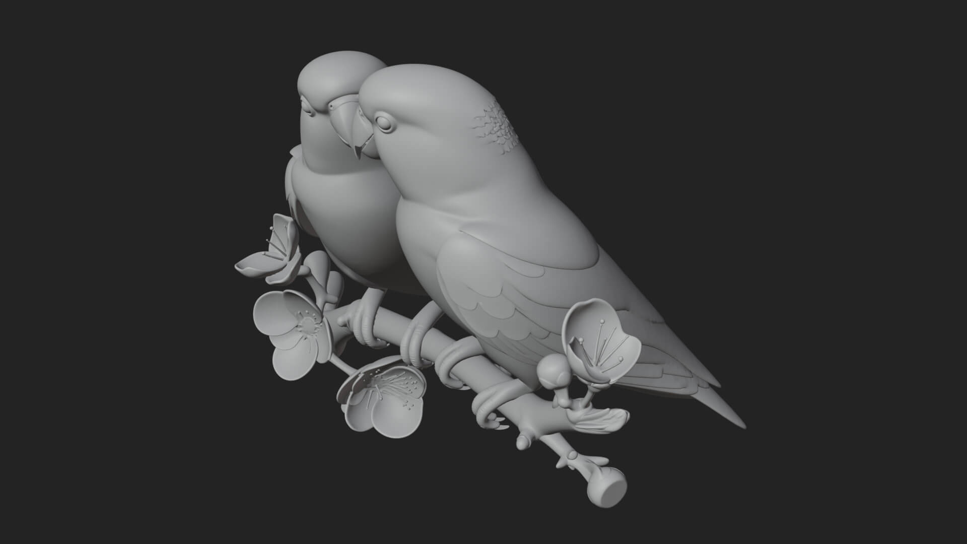 Lovebird Pair on Branch Statue Design 2 3D Print Model 3D Model