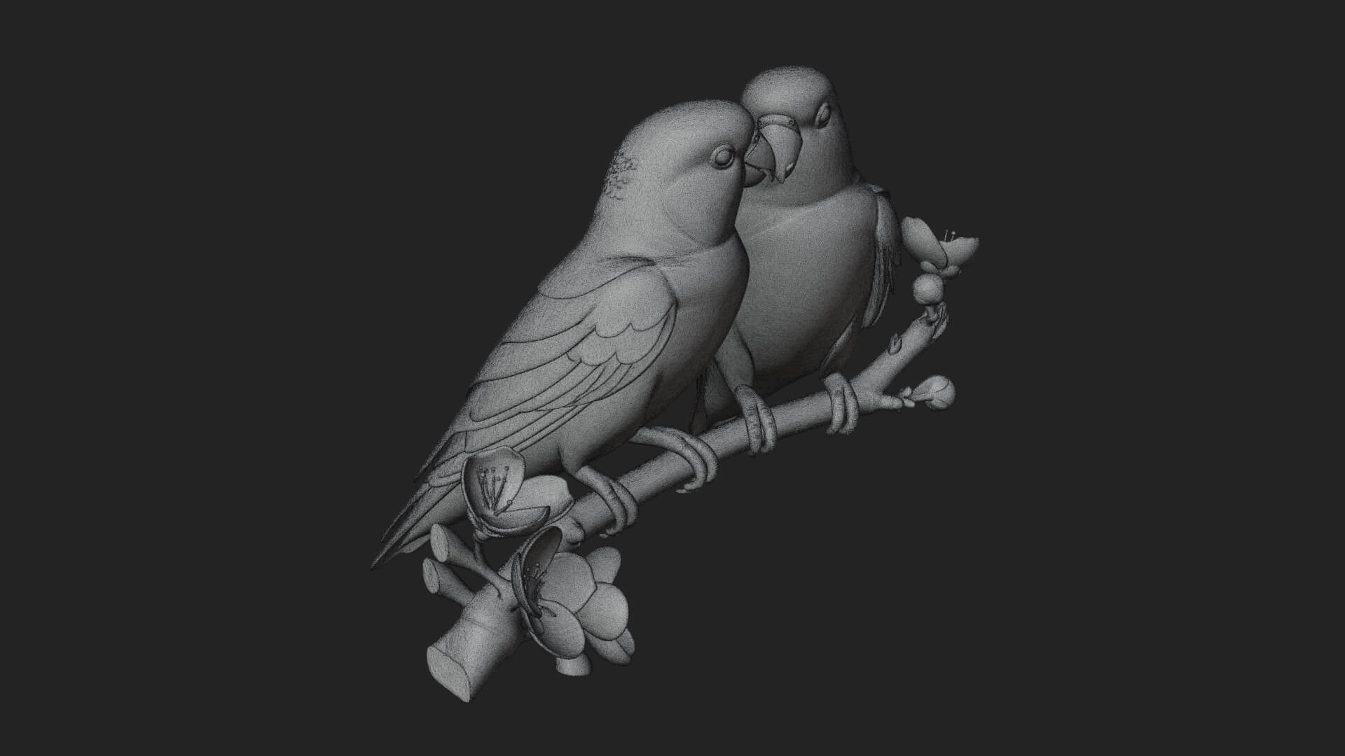 Lovebird Pair on Branch Statue Design 2 3D Print Model 3D Model