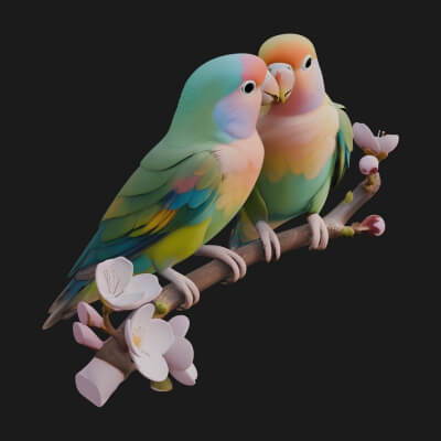 Lovebird Pair on Branch Statue Design 2 3D Print Model