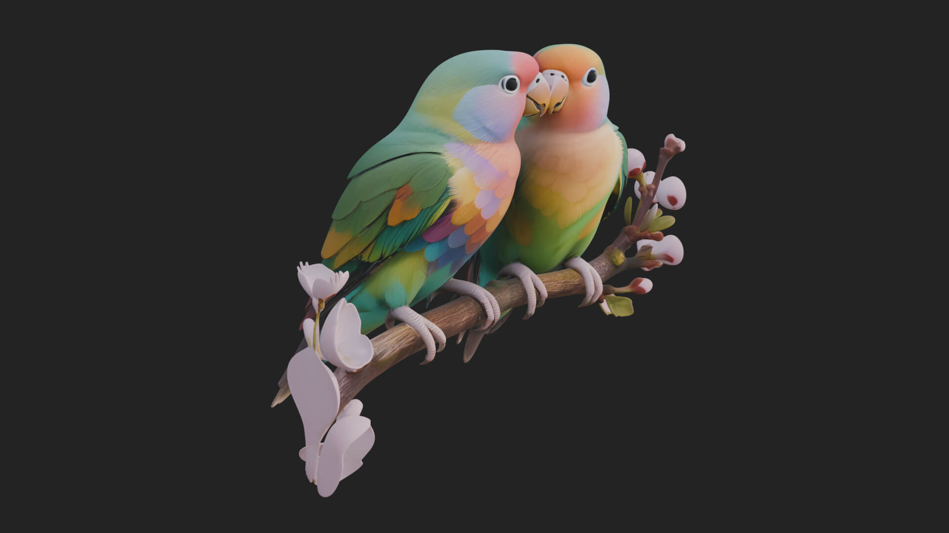 Lovebird Pair on Branch Statue Design 3 3D Print Model 3D Model