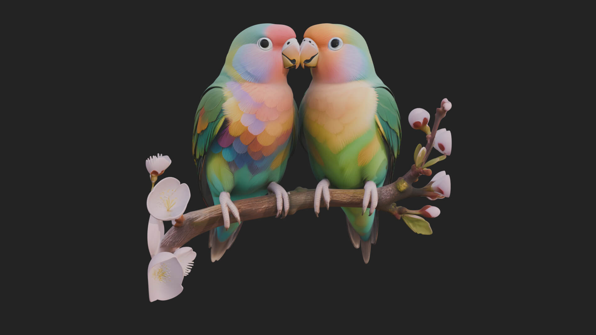 Lovebird Pair on Branch Statue Design 3 3D Print Model 3D Model