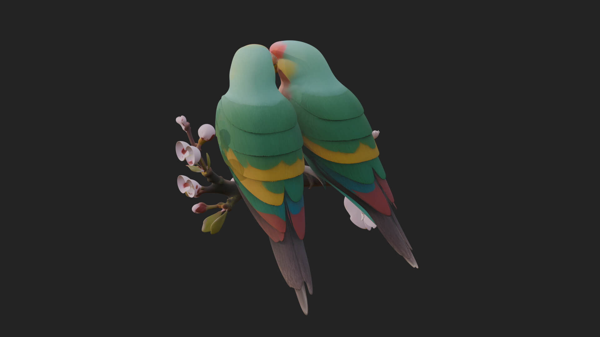Lovebird Pair on Branch Statue Design 3 3D Print Model 3D Model