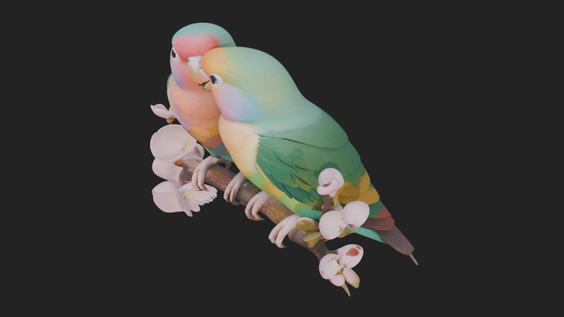 Lovebird Pair on Branch Statue Design 3 3D Print Model 3D Model