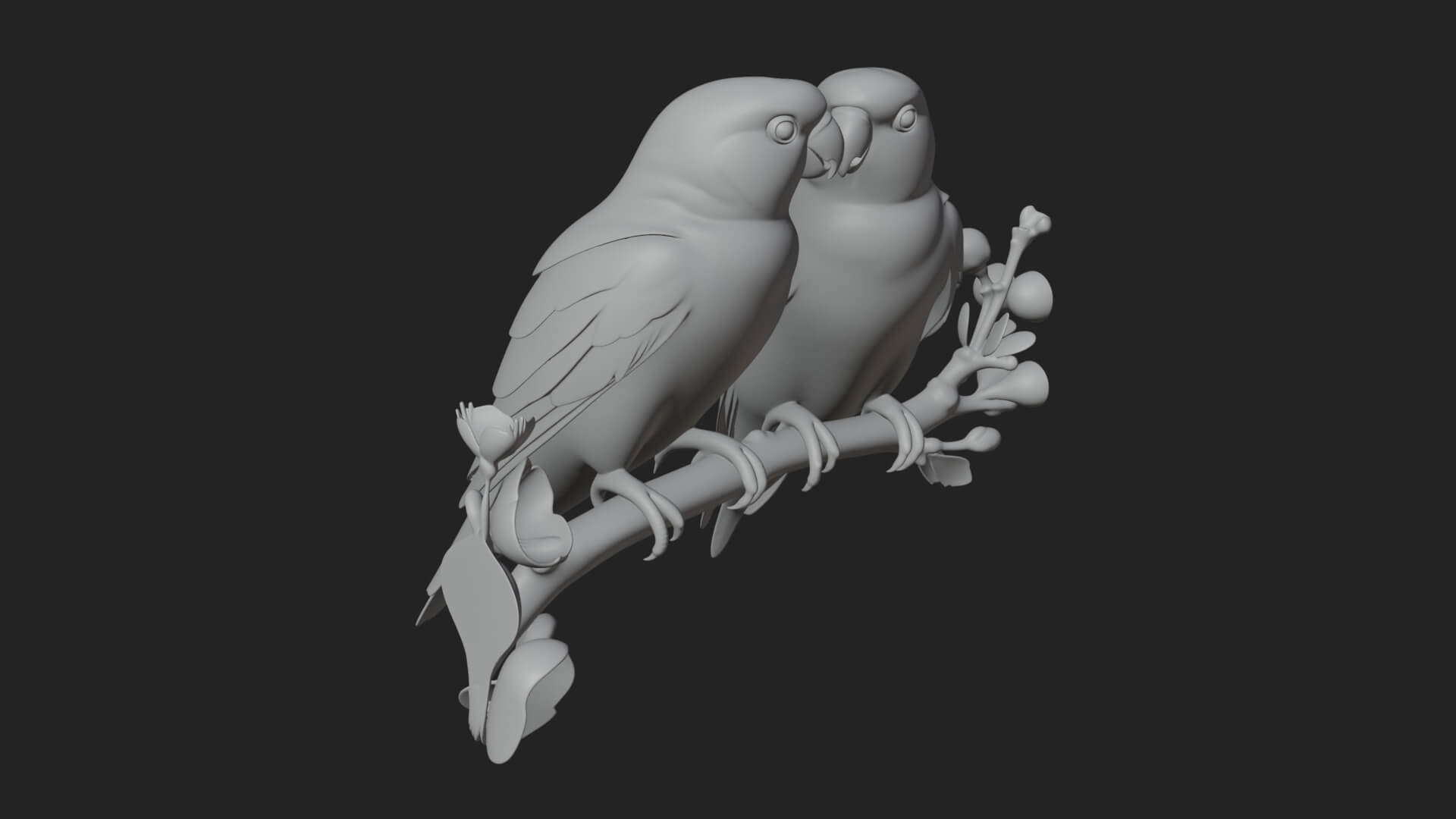 Lovebird Pair on Branch Statue Design 3 3D Print Model 3D Model