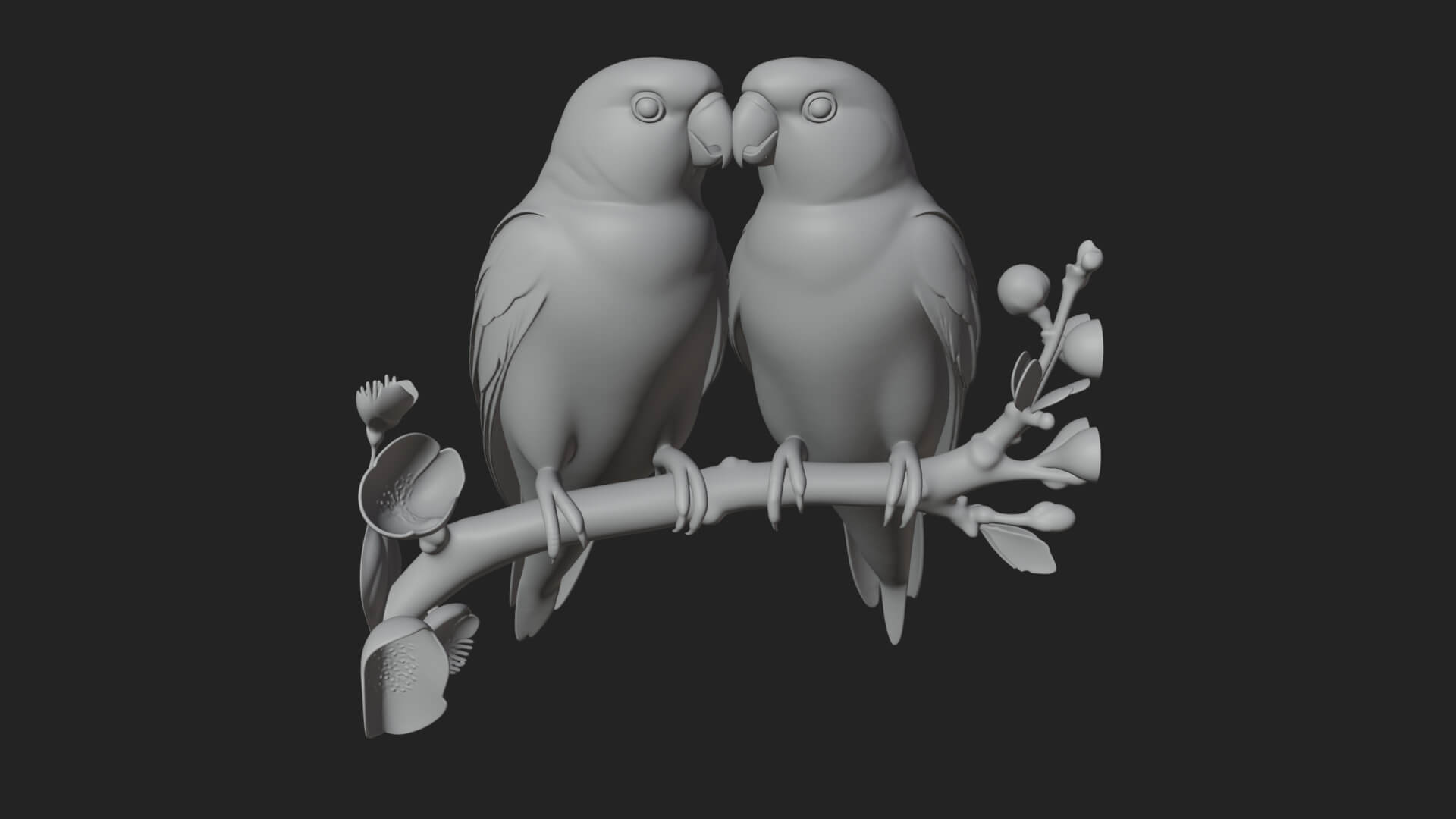 Lovebird Pair on Branch Statue Design 3 3D Print Model 3D Model