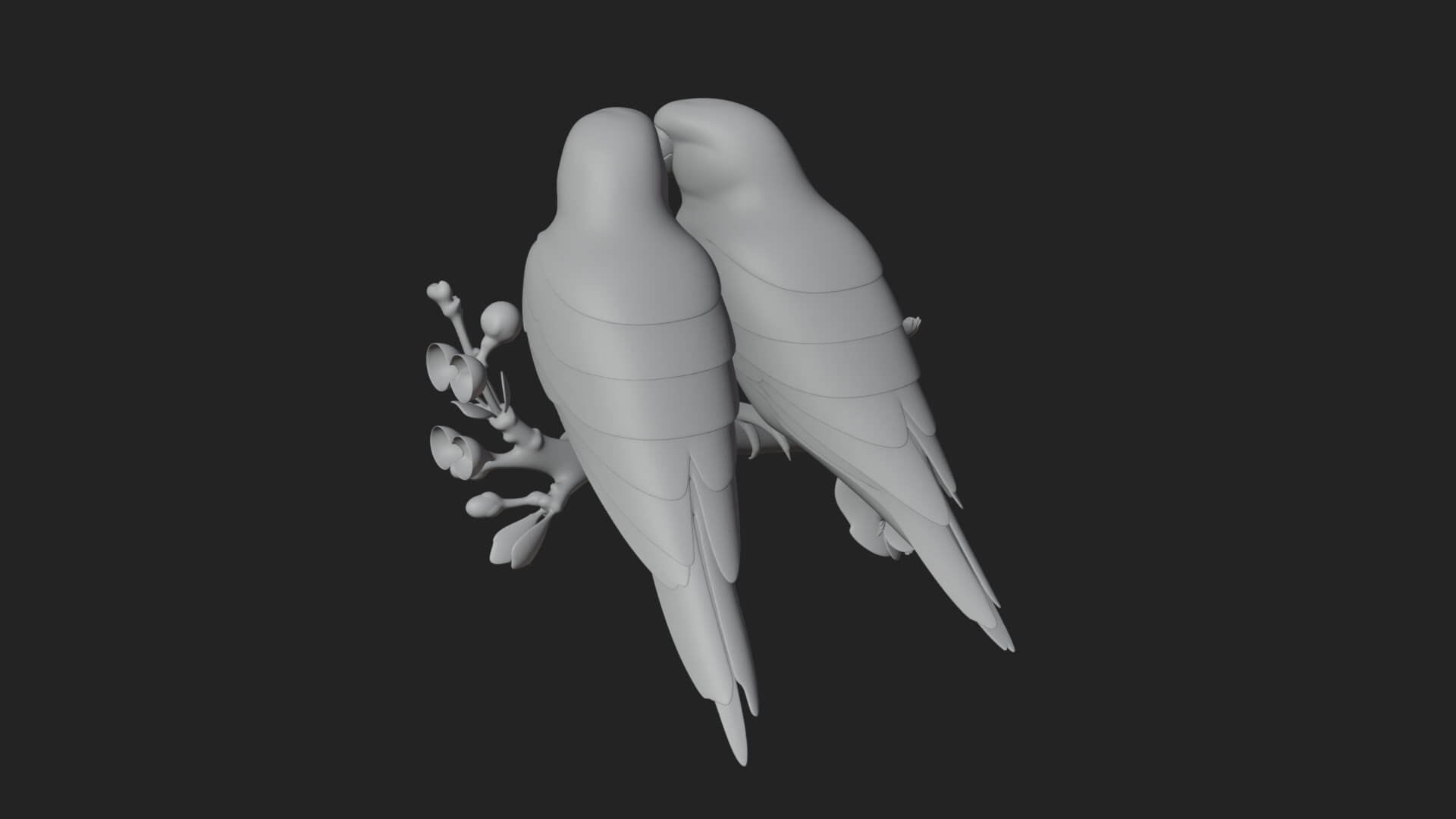 Lovebird Pair on Branch Statue Design 3 3D Print Model 3D Model