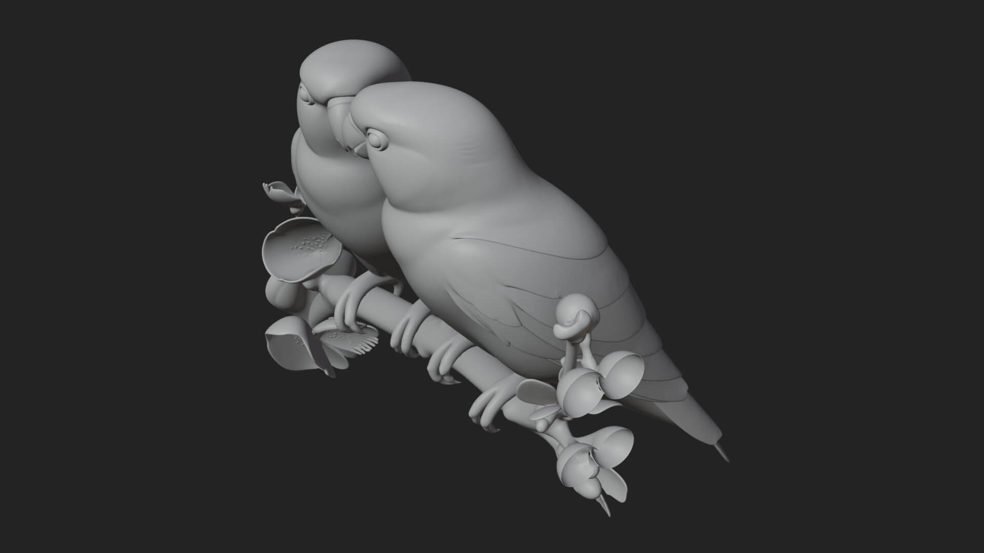 Lovebird Pair on Branch Statue Design 3 3D Print Model 3D Model
