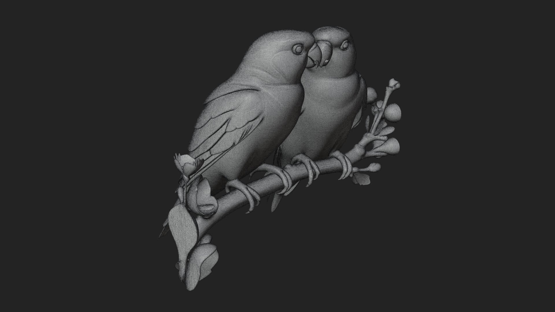 Lovebird Pair on Branch Statue Design 3 3D Print Model 3D Model