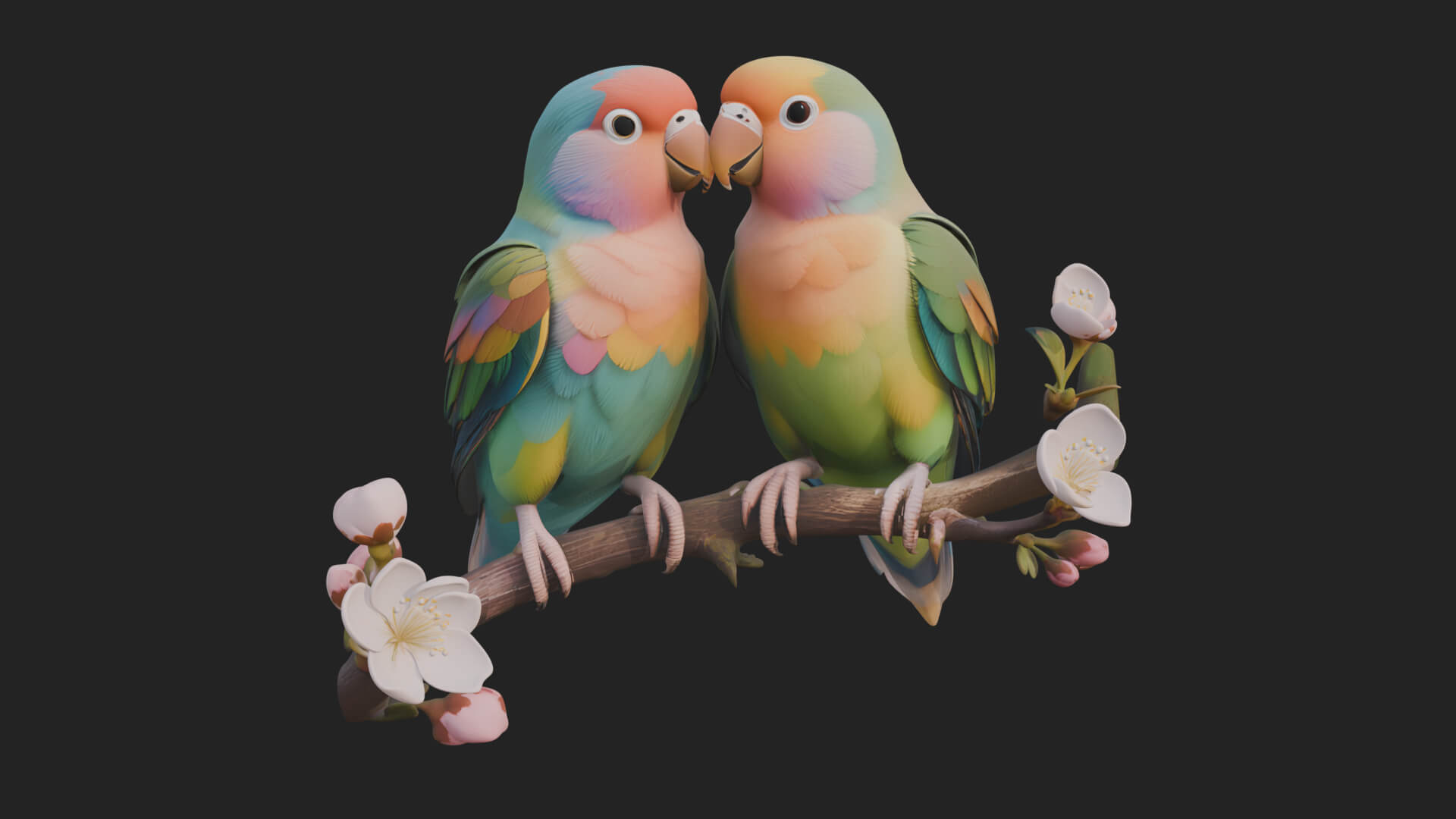 Lovebird Pair on Branch Statue Design 4 3D Print Model 3D Model