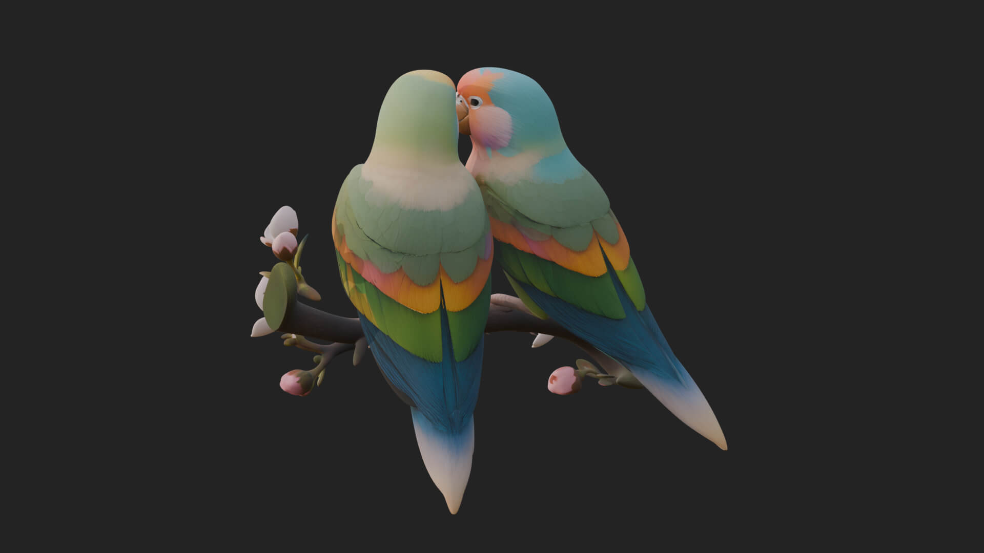 Lovebird Pair on Branch Statue Design 4 3D Print Model 3D Model
