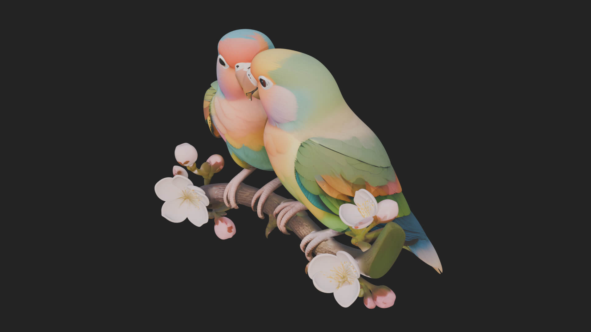 Lovebird Pair on Branch Statue Design 4 3D Print Model 3D Model