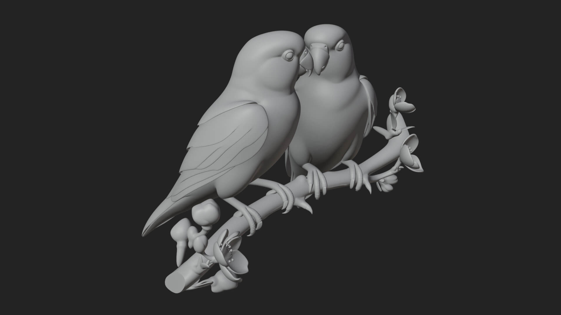 Lovebird Pair on Branch Statue Design 4 3D Print Model 3D Model