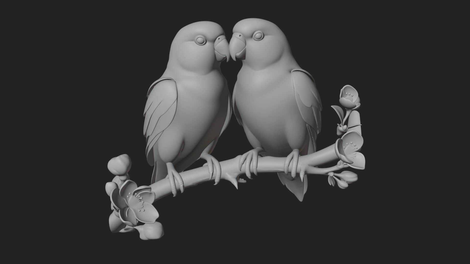 Lovebird Pair on Branch Statue Design 4 3D Print Model 3D Model